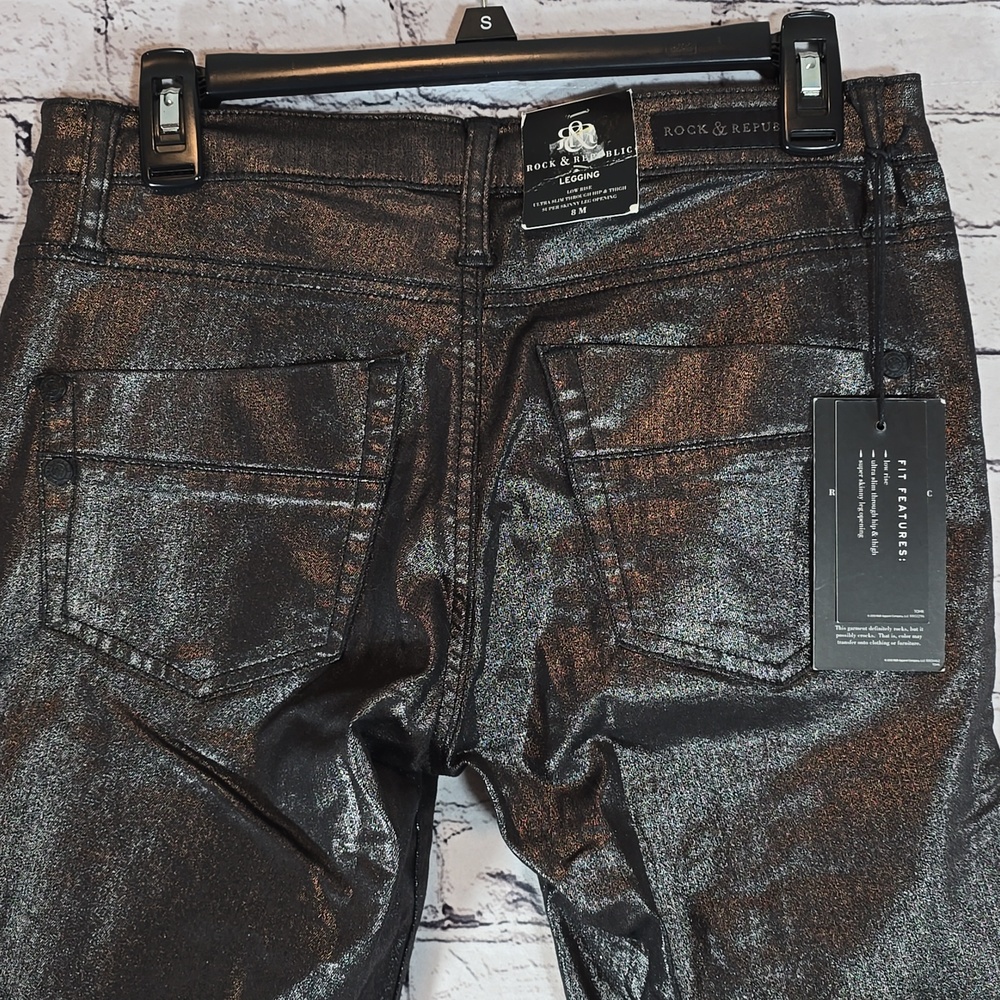 Rock & Republic Shiny Metallic "Kashmiere" Skinny Jeans Size 8 NWT - Picture 8 of 13